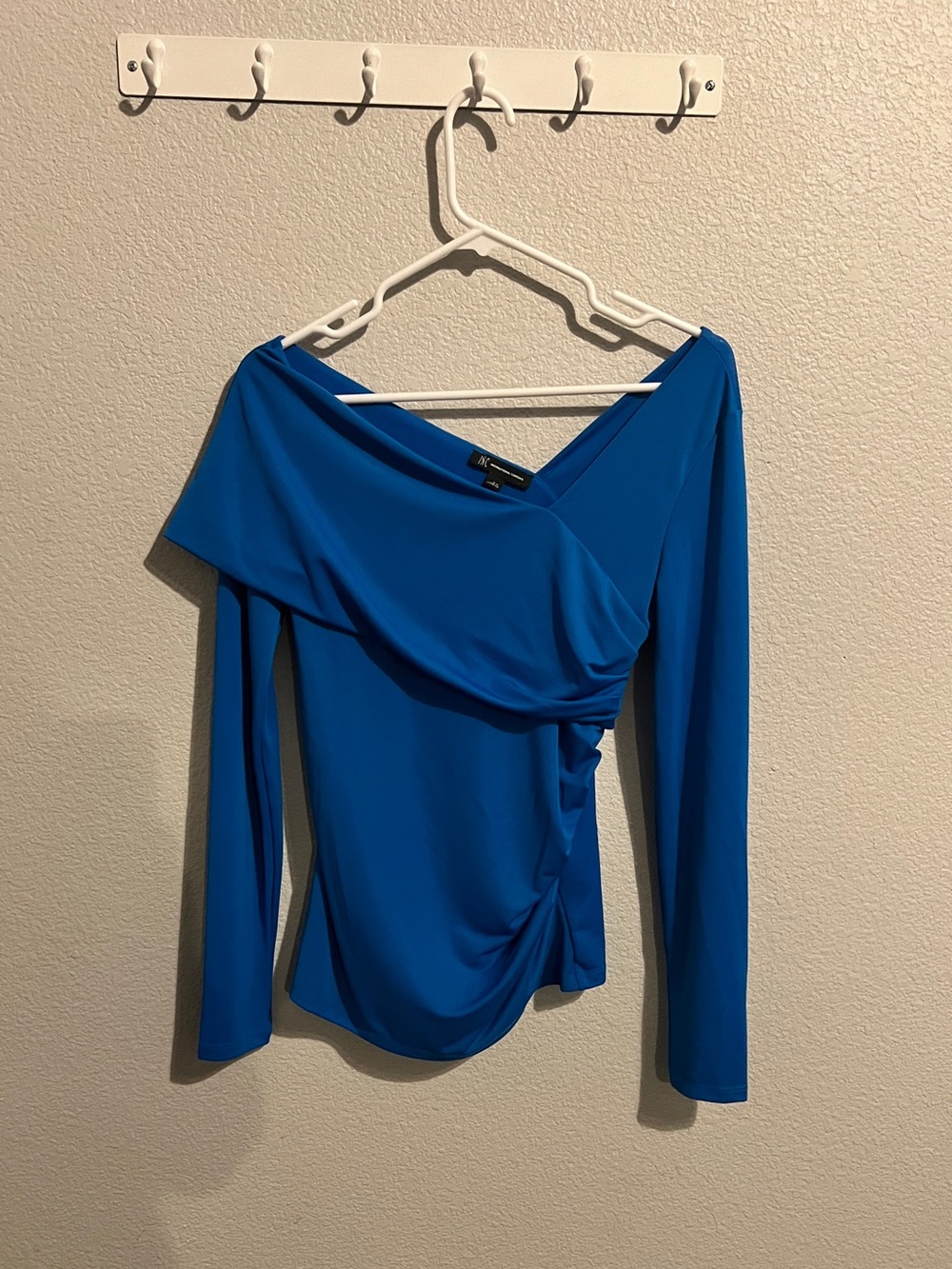International Concepts Cobalt Blue Asymmetrical Off the Shoulder Top Sz S.
